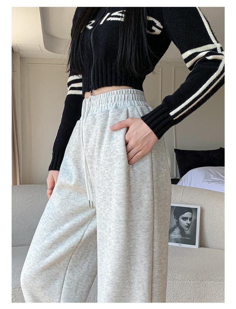 2025 Autumn/Winter Women's Fleece-Lined Lambswool Sweatpants: Thick Cotton Casual Straight Pants