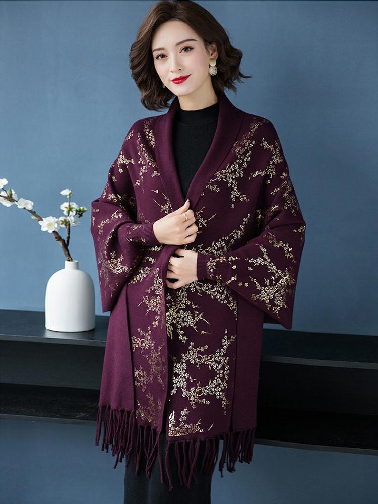 New Imitation Cashmere Knitted Elegant Women Scarf Winter Vintage Print Tassel Poncho Capa Para Mujer Pashmina Wrap Shawl Coat