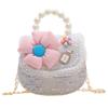 Cute Pu Leather Children's Handbag With Floral Sequins Princess Series Shoulder Bag For Toddlers