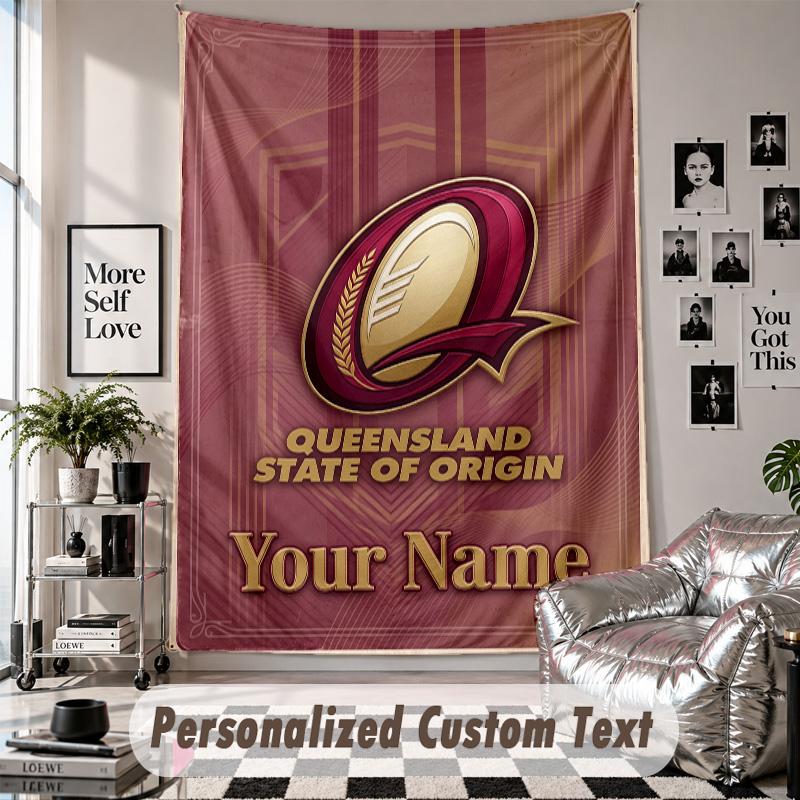 Wall Hanging Tapestry With Custom Name & Text, Queensland Maroons Decorative Tapestry For Bedroom