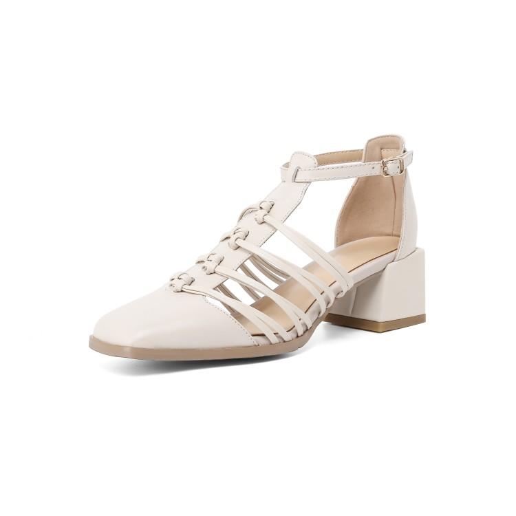 Fashion HOT SALES Summer Shoes Women Square Toe Cover Heel Gladiator Modern Sandals Geunine Leather Chunky Heel High Heel Woven Sandals