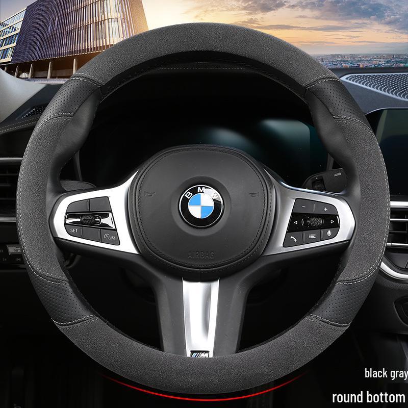 Universal Four Seasons Sweat-Absorbent Suede Plush Steering Wheel Cover 38 cm