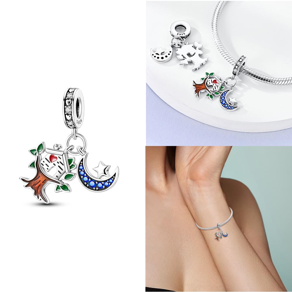 Original Copper Charms Blue Wings Butterflies Moon Stars Seahorses Beads Fit Bracelet Women Diy Anniversary Jewelry Gift