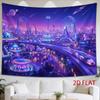 1pc Tapestry: Futuristic Sci-fi Cityscape at Night, with Glowing Amusement Rides and Flying Spaceships Intertwined in a Dreamlike Metropolis