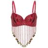 Womens Belly Dance Bra Adjustable Straps Design Shiny Sequins Plastic Beaded Tassels Underwired Costume