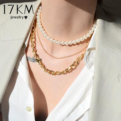 Vintage Multilayer Pearl Necklace For Women Elegant Gold Thick Chain Choker Wedding Necklace 2021 Trend Jewelry Gift