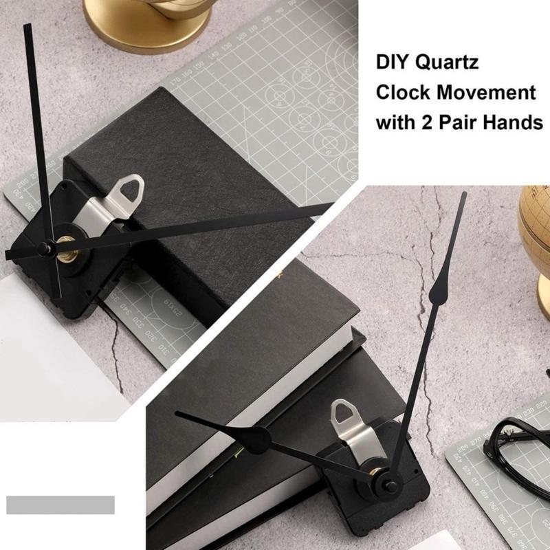 Uhrwerk-Sets mit langen Wellen und 2 Paar eleganten Metallzeigern für Heimdekorations- und Uhrenbastelarbeiten