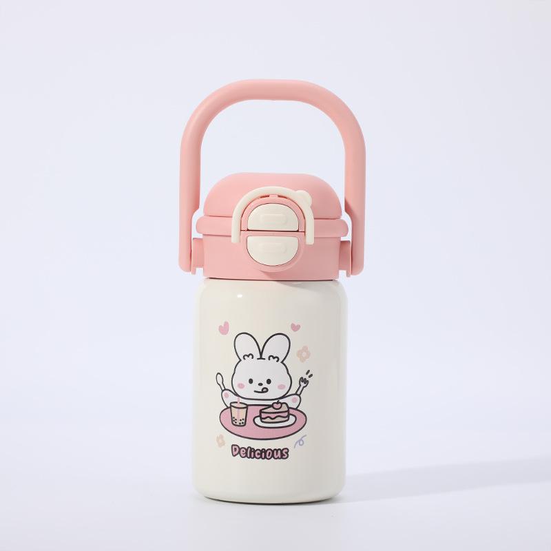 Water bottle Children's portable thermal insulation card cup Stainless steel one-button elastic cover Student straw water cup