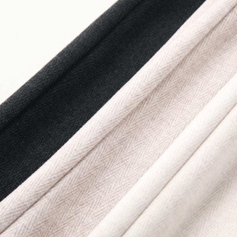 2024 New Beige Wool Blend Women's Wide-Leg Pants - Autumn/Winter Casual Straight-Leg Style