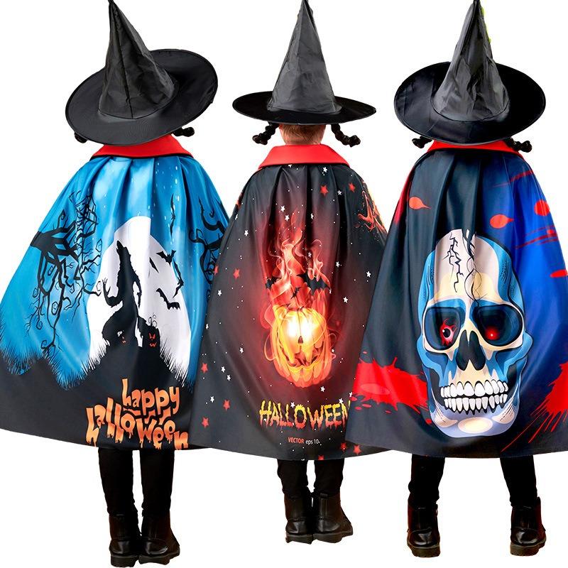 Halloween Children's Cloak Show Costume Wizard Wizard Costume Hat Set Three-dimensional Printed Show Costume