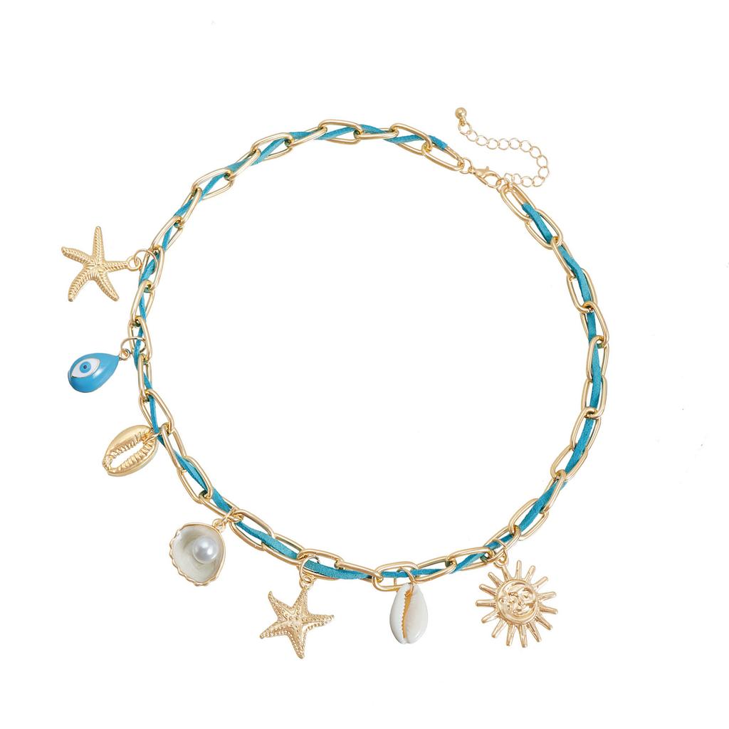Oceanic Sun Charm Layering Necklace Adjustable Neckchain Lightweight Casual Accessory Perfect For Swimwears Styling