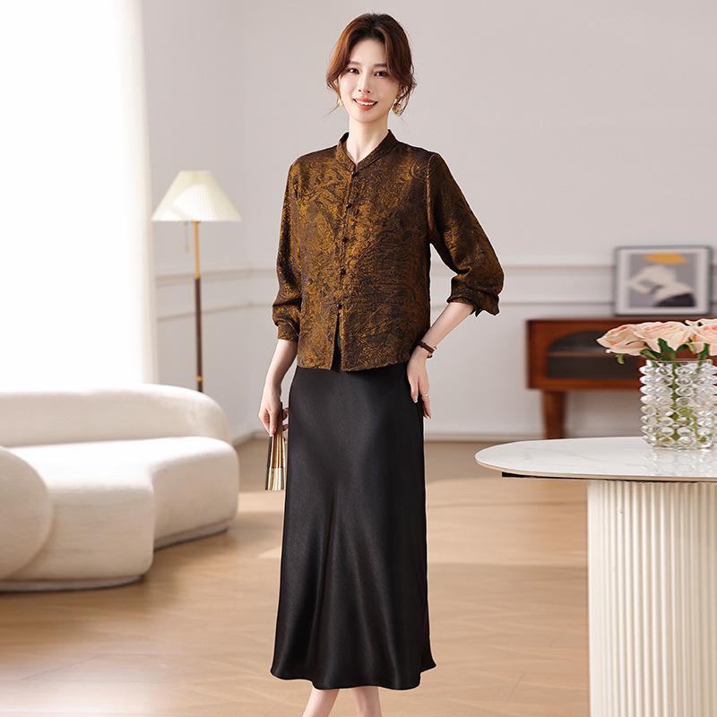 

Mom s 2026 Spring Chinese-Style Dress Set: New Casual Jacket for Middle-Aged & Elderly Women 3XL