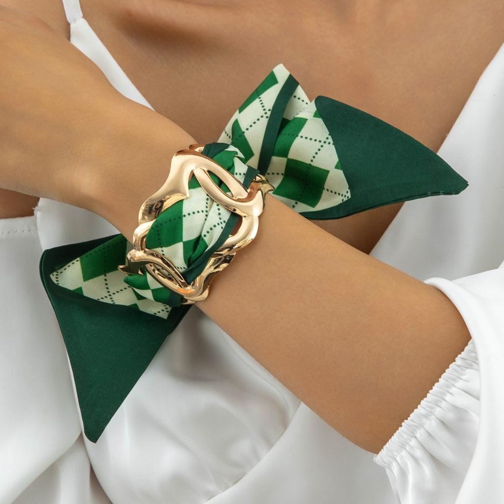 Accessories, new leopard print hollowed-out fabric ribbon open bracelet, French retro geometric bracelet jewelry women