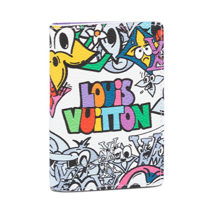 Louis Vuitton Pocket Organizer Cartoon Graffiti Print Coated Canvas With Leather Trim Wallet Men Wallets Multicolor M82024