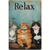 Metal Wall Art Poster, Three Lazy Cats Vintage Home Decor