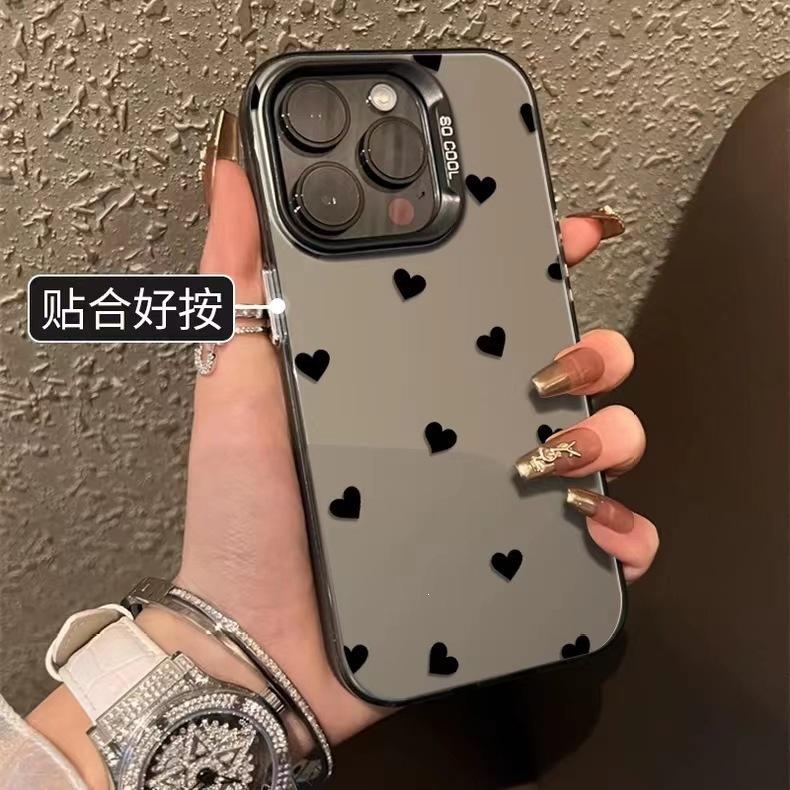Simple love is suitable for iPhone16promax Apple mobile phone case 14plus small fresh 13pro colored silver 15.