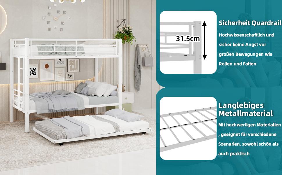 Letto a castello: Dimensioni inferiori in metallo 90*190 cm, scaletta e ringhiere. Convertito in due letti singoli. Non include materassi a molle. Classico nero.