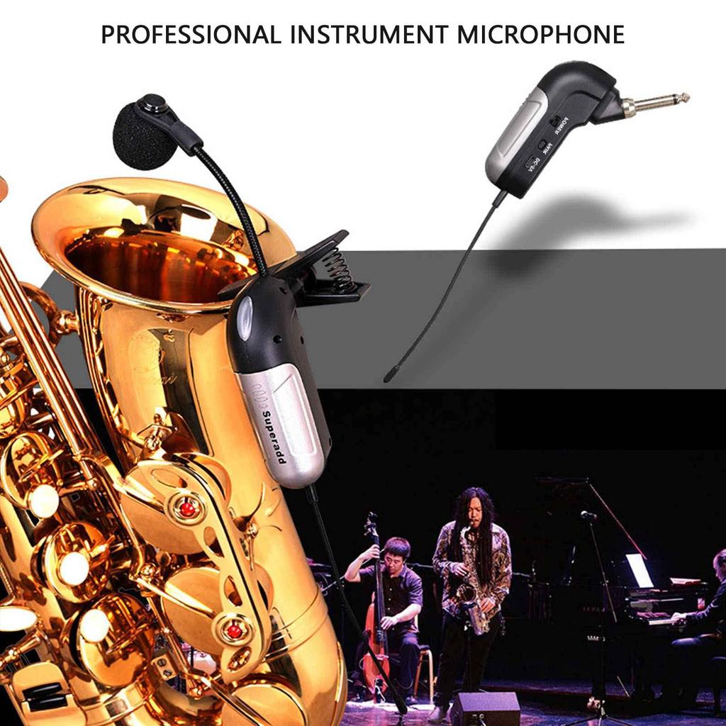 Dpofirs Wireless Instrument Microphone UHF Clip Goose Neck Condenser for Horn Trumpet Clarinet Saxophone