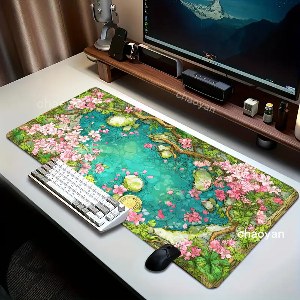 Pink Pond Scene Mouse Pad Pc Gamer Computer Accessories Mousepad Gaming Laptop Keyboard Carpet Large Desk Mat rug