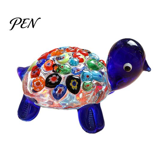 Crystal Glass Art Piece Hand Blown Millefiori Turtle Figurine, Mini Colorful Tortoise Statue, Cute Desktop Decoration Cartoon Sea Tabletop Ornament