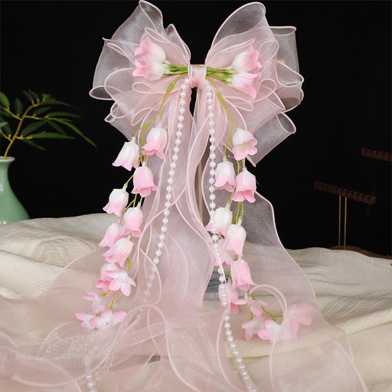Mesh Bow Hairpin Children's Mori Princess Hair Accessories Hairpin Girls Ribbon Braided Hair Headgear