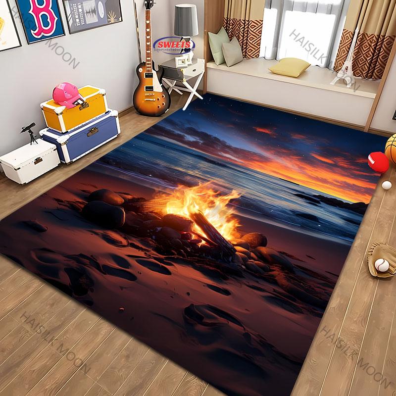 New Shelves! Outdoor Camping Theme Printed Carpet, Living Room Bedroom Office Children's Room Rug, Non-slip Machine Washable Mat