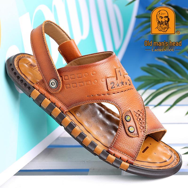 Breathable Open-Toe Men s Cowhide Leather Slip-On Sandals for Summer 43