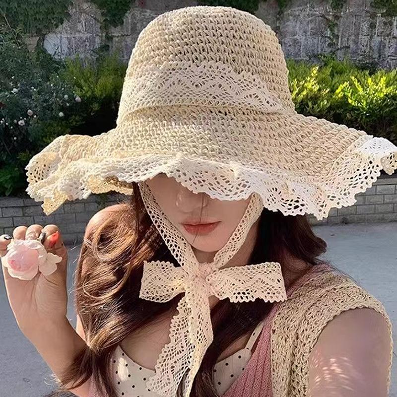 Women Sun Hat Wide Large Brim Beach Hats Summer Straw Hat Foldable Sun Hat Women'S Hat  Holiday Beach Uv Protection Cap