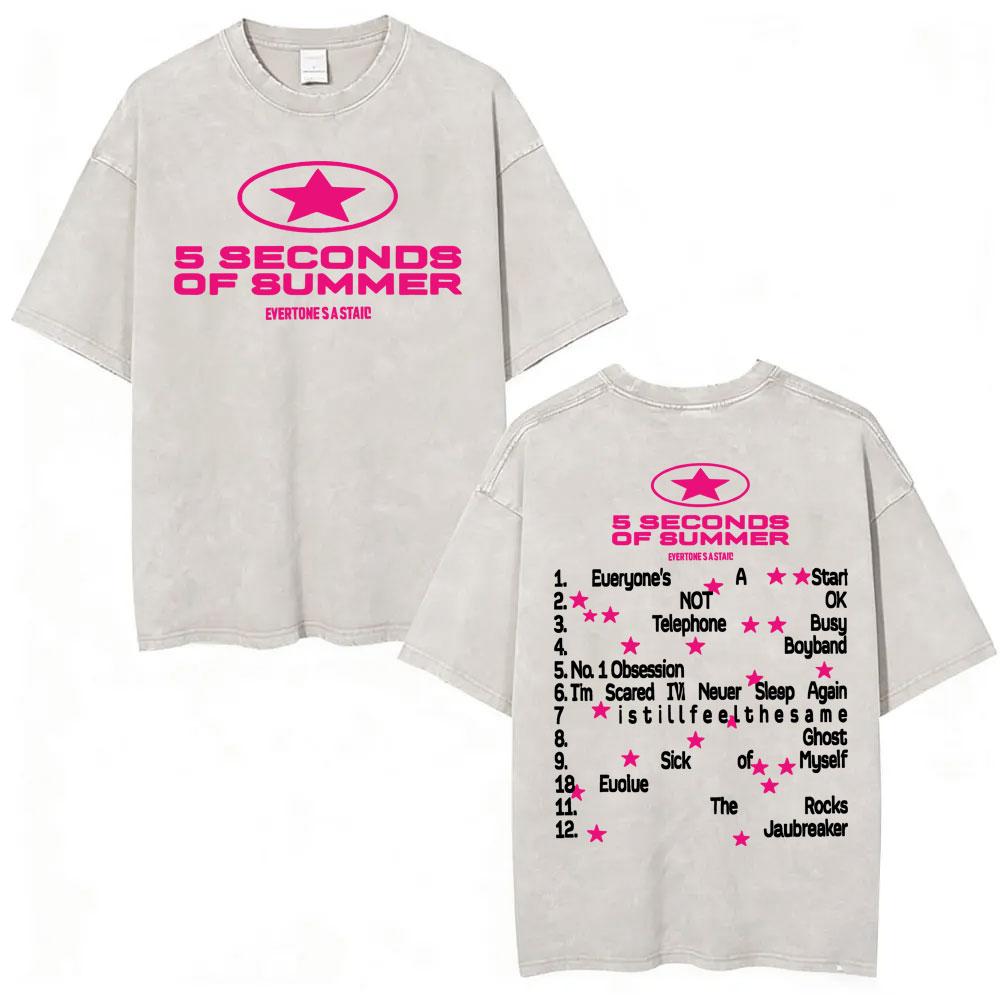 Seconds of Summer Everyones A Star World Tour Vintage Washed T Shirts Men Women Harajuku Hip Hop Oversized Tshirt Streetwear