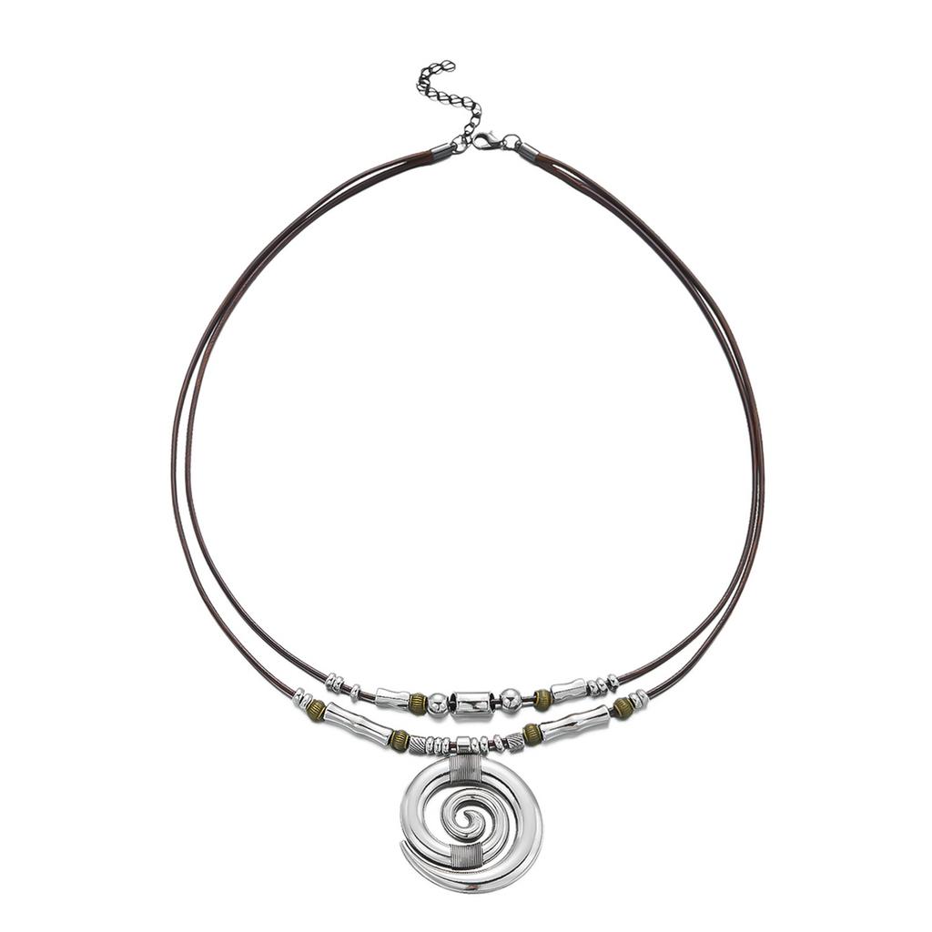 New geometric double-layer necklace women's retro exaggerated star and moon pendant multi-layer wax rope sweater chain jewelry