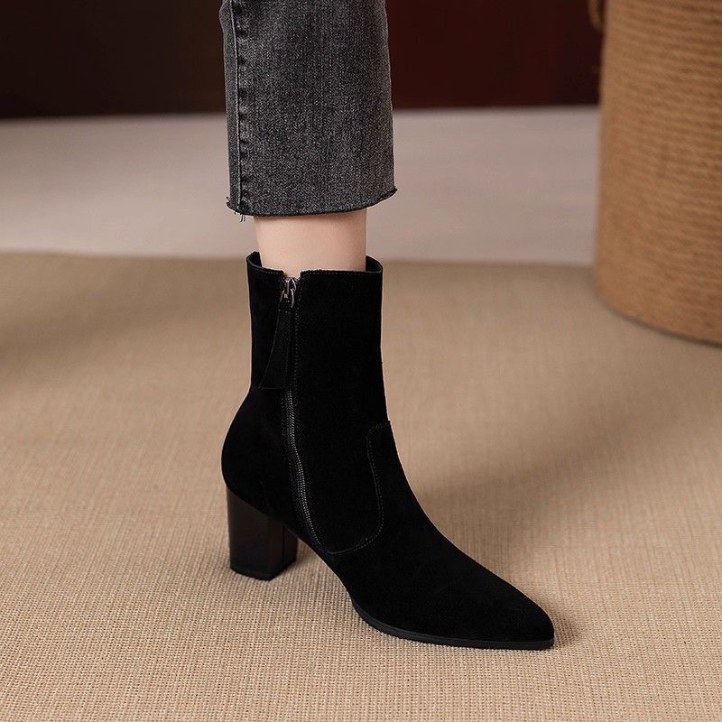 Pointed Temperament Fashionable Martin Boots Women's Autumn and Winter New Velvet Thickened Warm High-heeled Versatile Cotton Shoes