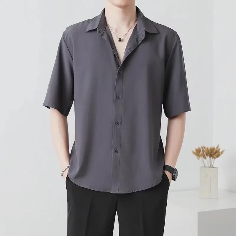 

Мужская летняя черная рубашка с коротким рукавом Ice Silk - стиль Гонконга, модная, повседневная деловая XL