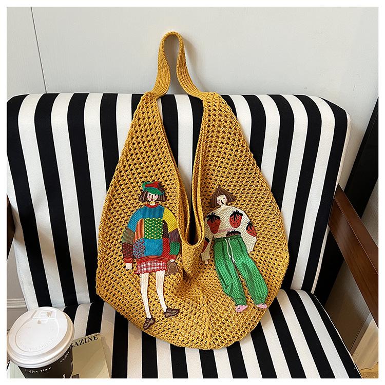 

Ленивый ветер модное вязание 2025 новая сумка на плечо подмышку большой вместимости пляжная плетеная сумка жёлтый