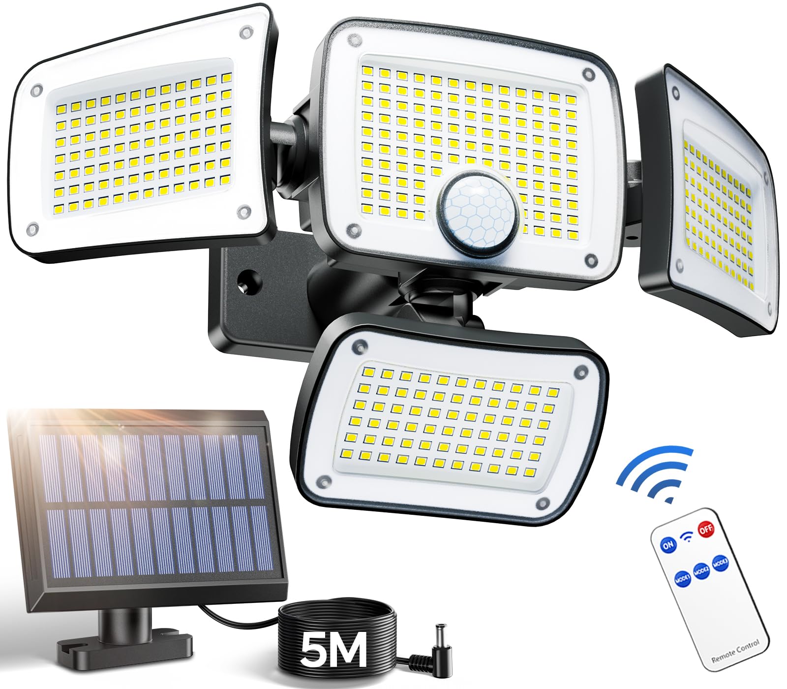 

Solar Separate Sensor Light Motion IP65 5M Extension Automatic 2400mAh High Security Light Light, Outdoor, Waterproof, [333 LEDs, Sensor, 4-Light,
