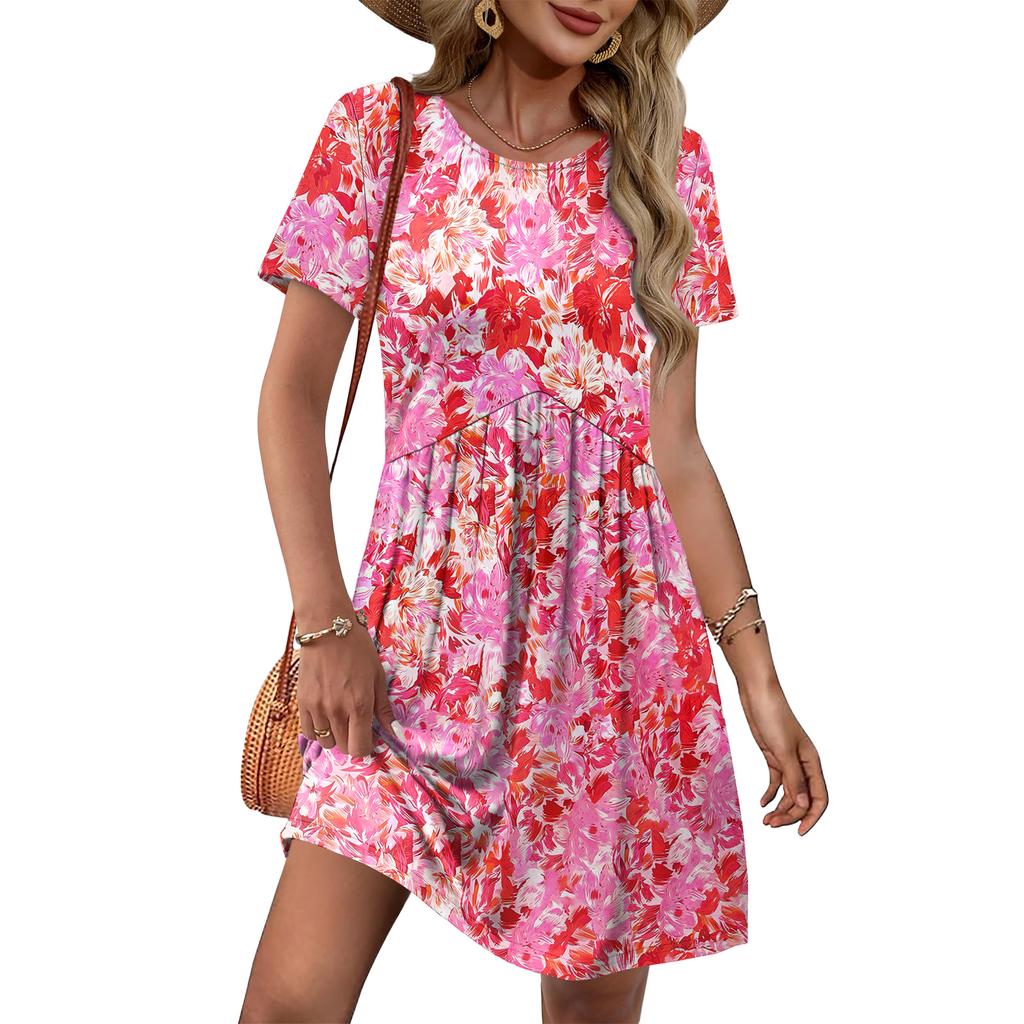 Dresses For Women Short Sleeve O Neck Casual Dresses Waist Maternity Dress With Pockets