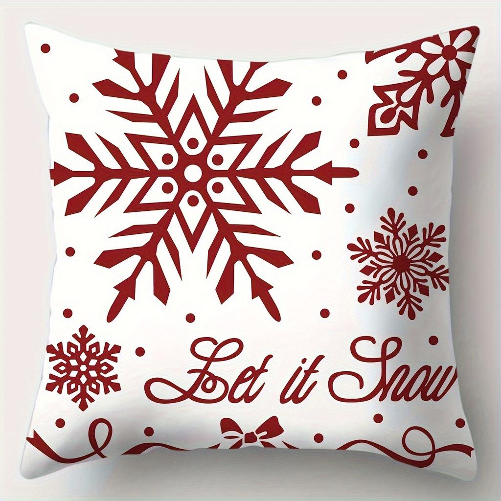 Christmas Decoration Pillowcase Red and White Snowman Snowflake Pillow Cover Suitable for Home Room Sofa Cushion Cover