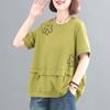 Pure Cotton Short-sleeved T-shirt for Women Summer New Korean Style Large Size Embroidered Pullover Fashionable