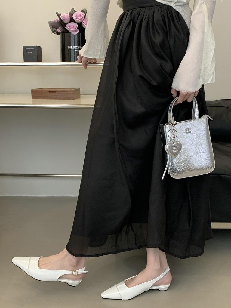 French Bag Head Empty Sandals Women'S Summer One-Word Buckle Pointed Thick Heel High Heels Versatile Single Shoes