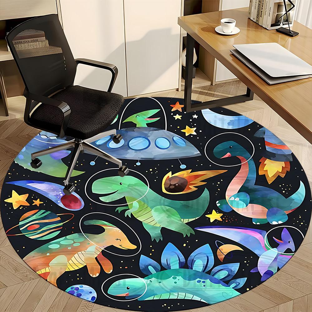 1pc DinoGalaxy Office Round Area Rug, Indoor Mat Suitable ForOffice, Under Office Chairs Bedroom Living Room Home Decor, Room Deco, D007