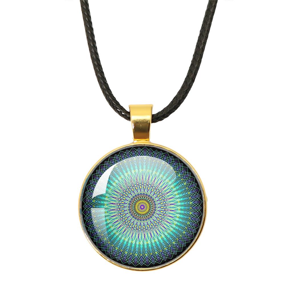Klassische Lebensblume Seilkette Glasanhänger Halsketten Mandala Elegante und komplexe Muster Halsketten Damen Cabochon Schmuck