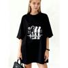Oversized T Shirt Black Palm Tree And Text Print Casual Streetwear For Women