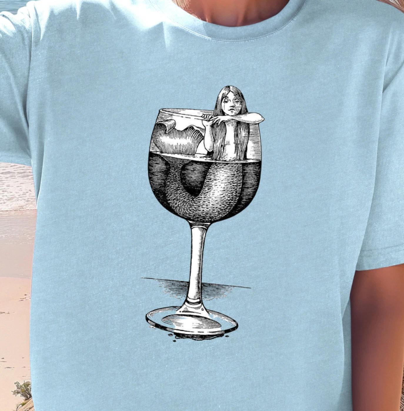 Chic Wine Lover s T-Shirt, Mermaid Lover Tee, Cozy Casual Tee, Drunk Mermaid 2XL