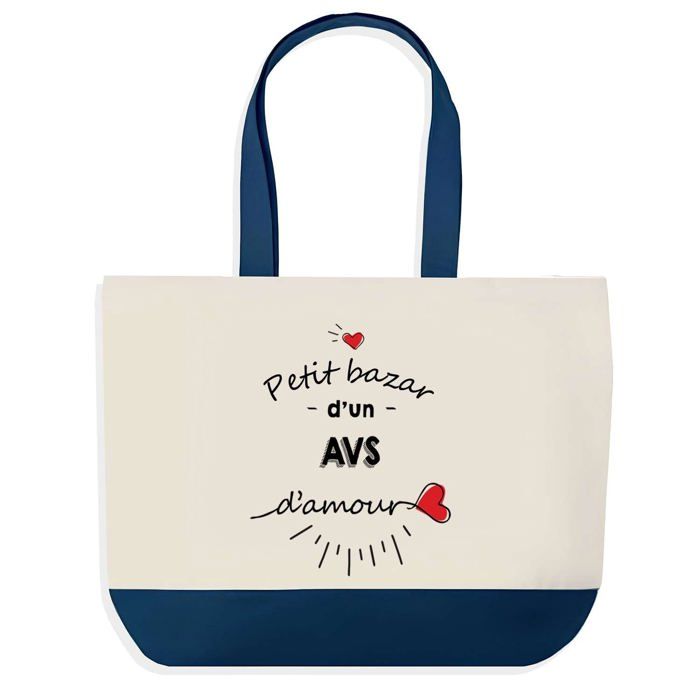 Tote bag - PLANETEE - Sac shopping fond bleu Bazar d'un AVS d'amour - Coton - 40x45 cm - Grand format