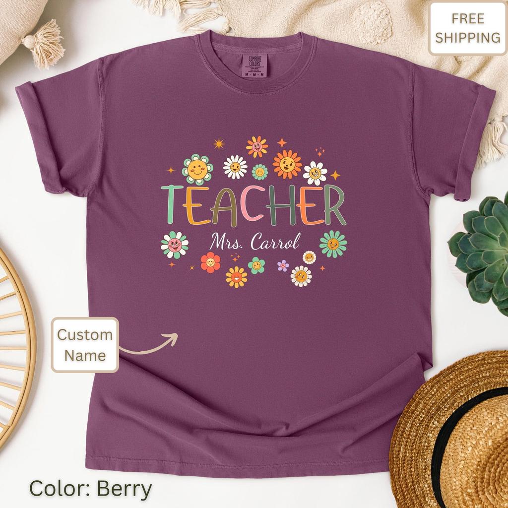 Personalized Teacher Appreciation T-Shirt: Flower Theme Educator Gift
