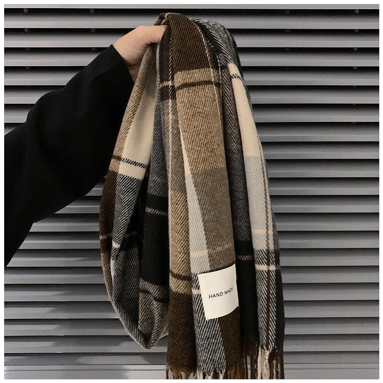 New Winter Classic Paid Scarf With Logo Women's Imitation Cashmere Korean Business Men's Student Scarf Shawl Wraps