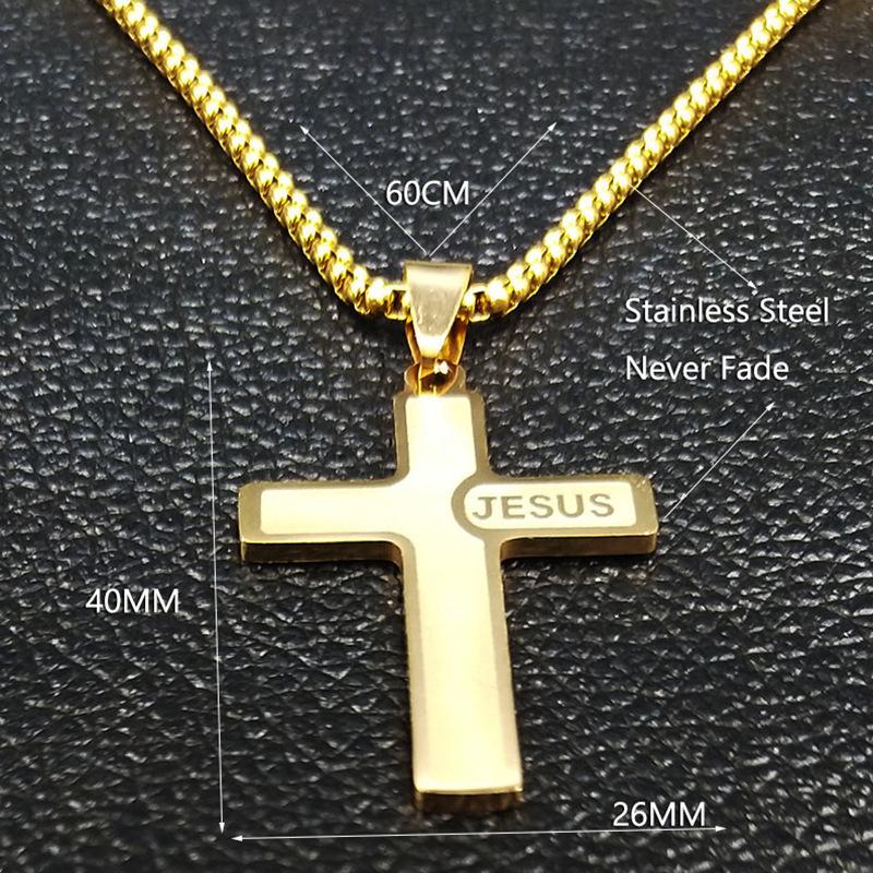 HNSP Stainless Steel Jesus Cross Pendant Chain Necklace For Men Women Zircon Catholic Crucifixes Rosaries Accessories