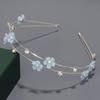 Fe Pige Hårbånd Dobbeltlags Design Hårbøjle med Blå Hvide Blomster Imitationsperler Rhinsten Bryllupper Fester Dating Hårpynt