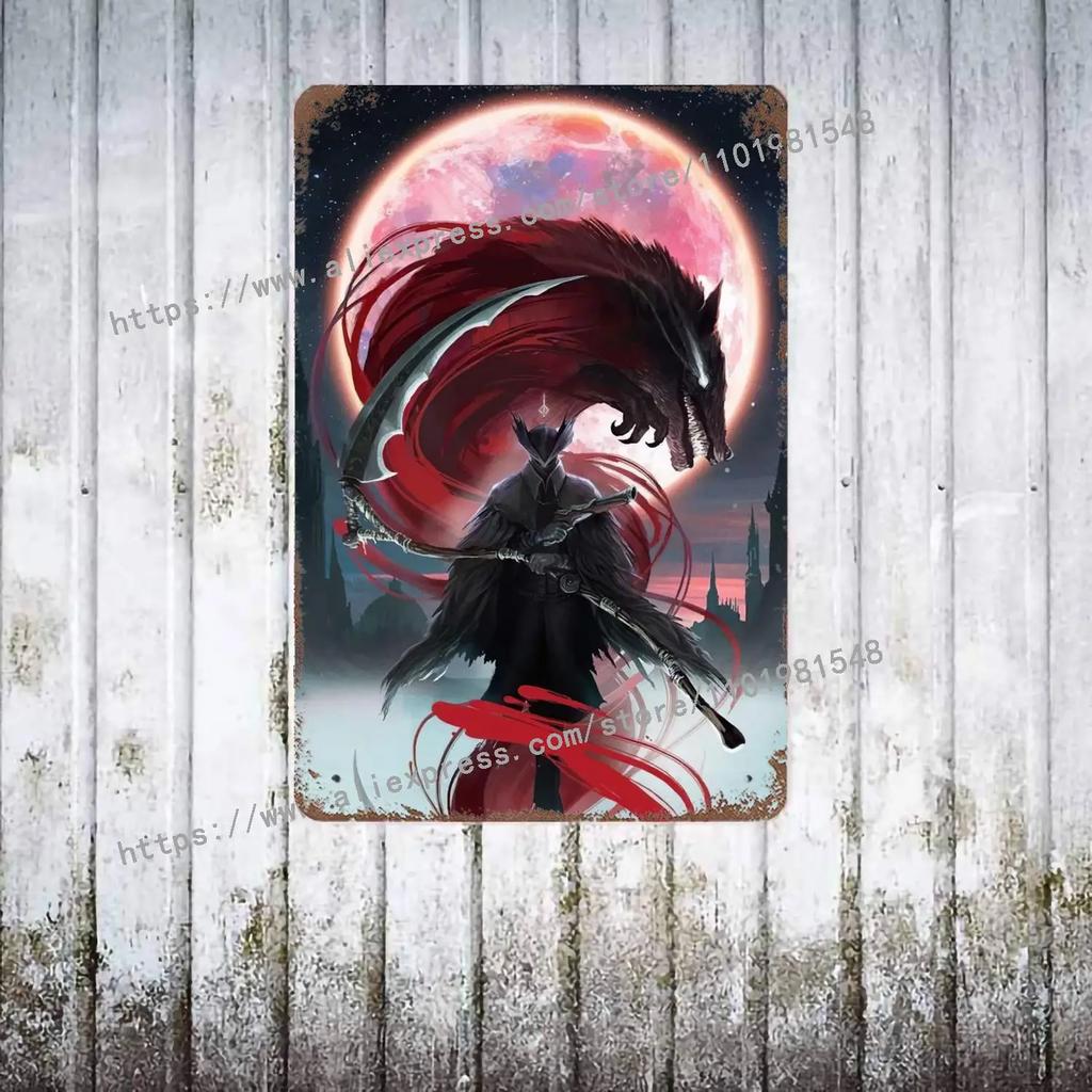 Bloodborne Video Game Metal Decor Poster Vintage Tin Sign Metal Sign Decorative Plaque for Pub Bar Man Cave Club Wall Decoration