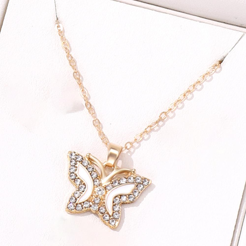 4-piece Set Of Women Fashionable And Simple Diamond Inlaid Butterfly Necklace Ring And Earring Set Highend And Versatile Zircon