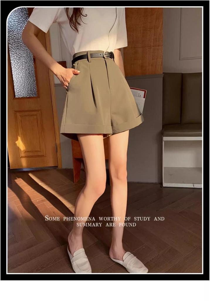 Summer 2025 Women's High Waist Pleated A-line Wide Leg Suit Shorts